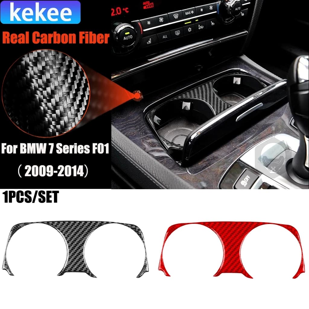 Carbon Fiber Car Accessories Cup Holder Panel Interior Trim Cover Soft Sticker For BMW 7 Series F01 730li 740li 750li 2009-2014