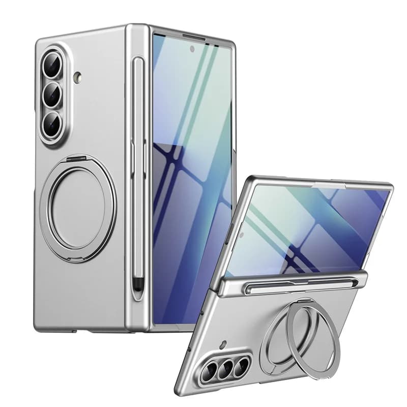 For Samsung Galaxy Z Fold 8Ultra 8 7 6 5 4 5G Swivel Alloy Bracket Magnetic & Ring Tempered Glass Film With Stylus Pen Slot Case