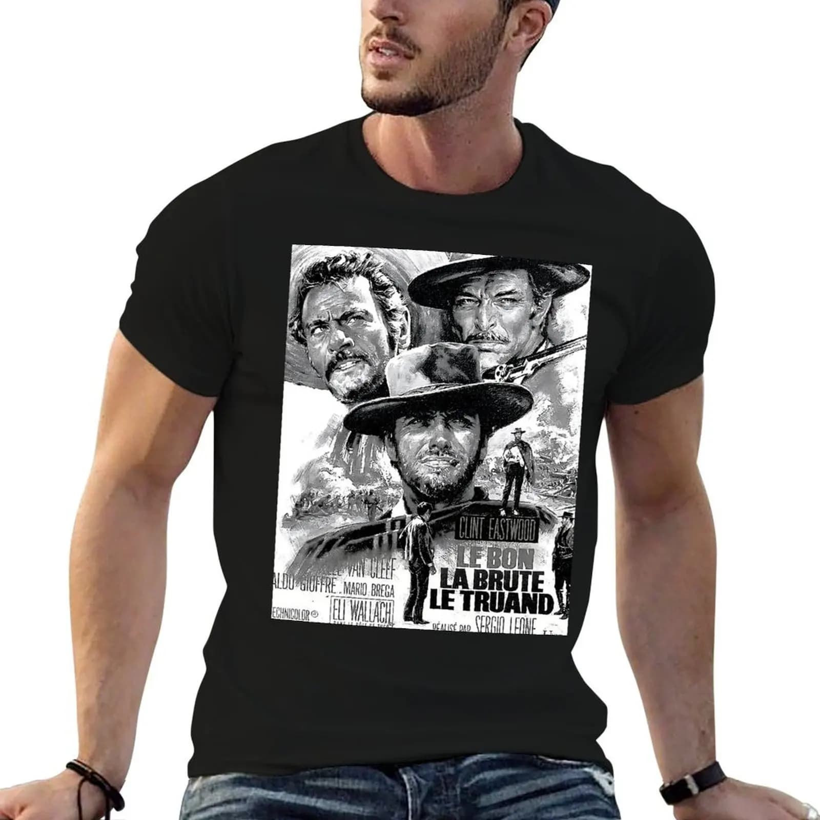 The Good, The Bad and The Ugly (1966) Black and White Cover T-Shirt kawaii clothes Luxury man heavy weight t shirts for men