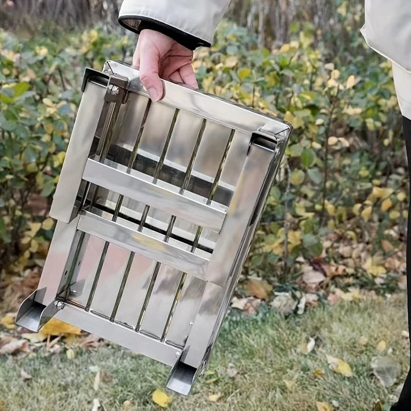 Stainless Steel Folding Stool - Waterproof, Non-Slip, Thick and Durable Square Bench for Indoor,Outdoor Use, Camping and Hiking