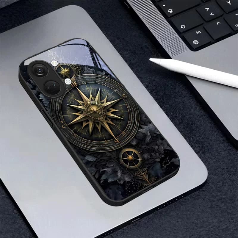 Dark Floral Compass Black Glass Phone Case For OnePlus Ace 2 3 5 Pro Nord CE 2T 2 3 Lite 6 7T 8 9 10 Pro 11R 12R 13R Back Cover