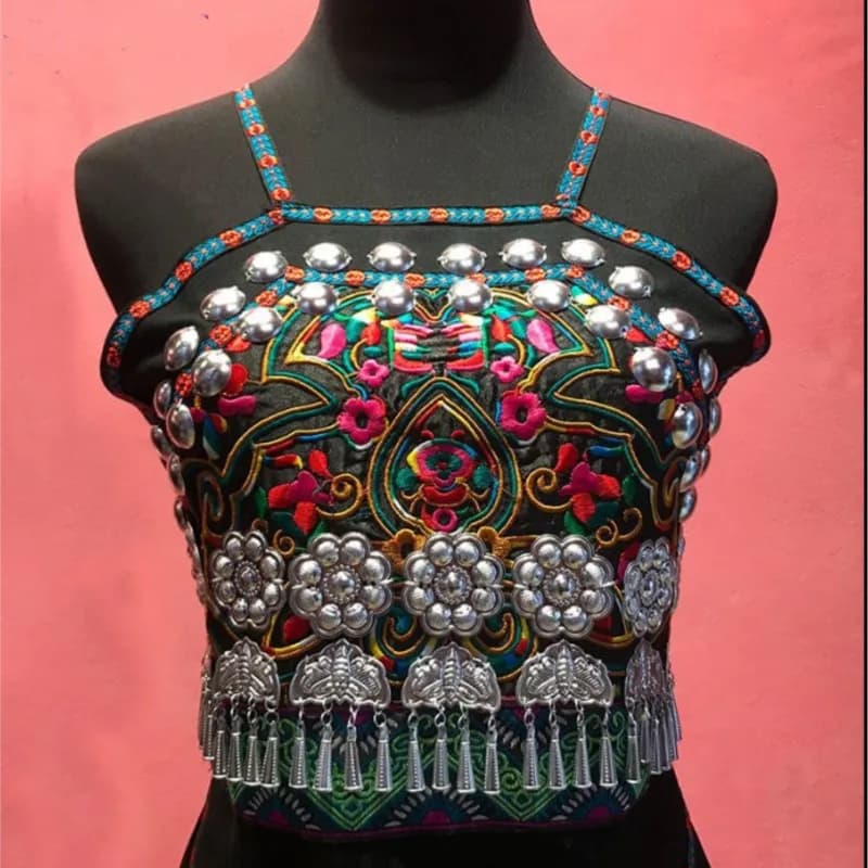 Chinese Miao Ethnic Women's Bellyband Embroidered Retro Vest Traditional Camisole Dudou Clothing