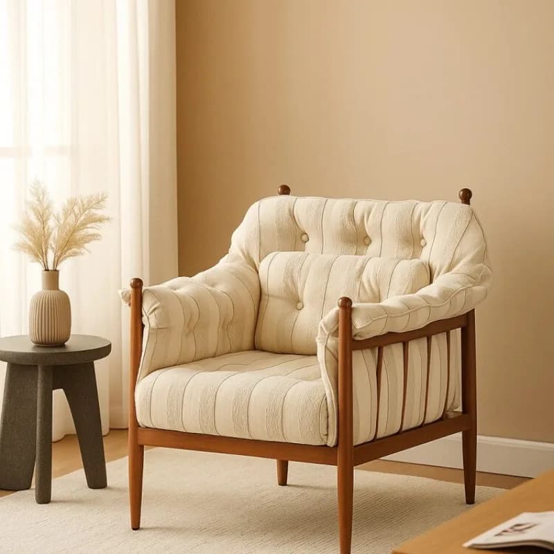 Leisure chair, fabric stripe French retro small apartment family living room balcony B & B single sofa