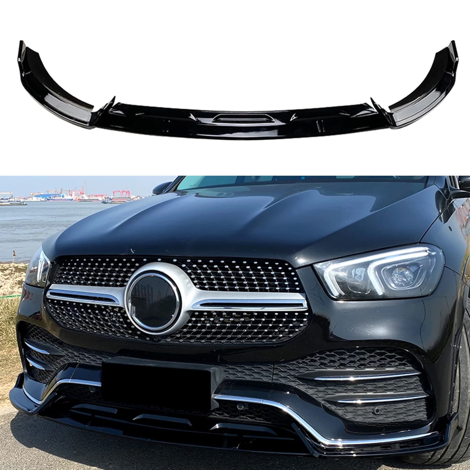Front Bumper Spoiler Lip For Mercedes Benz GLE Class W167 C167 GLE350 GLE450 GLE580 Sport 2019-23 Gloss Black/Carbon Fiber Look