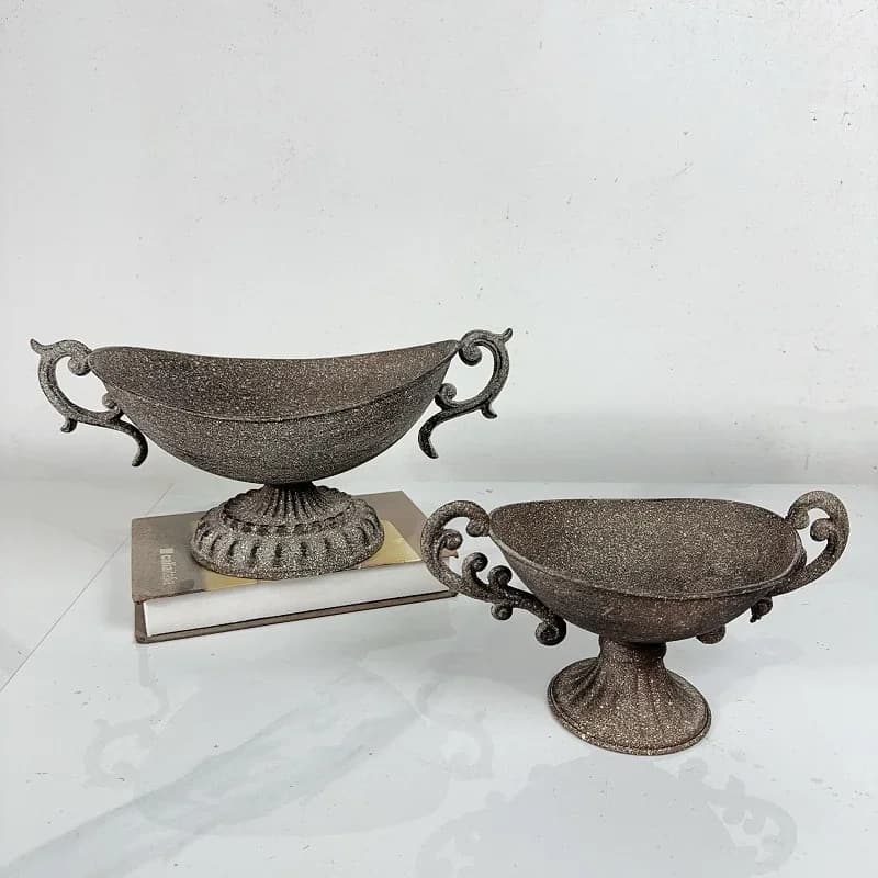 Vintage Cast Iron Vase Gray Wide Mouth Flower Pot Double Ear Living Room Photo Shoot Retro Home Decorative Metal Craft Ornaments