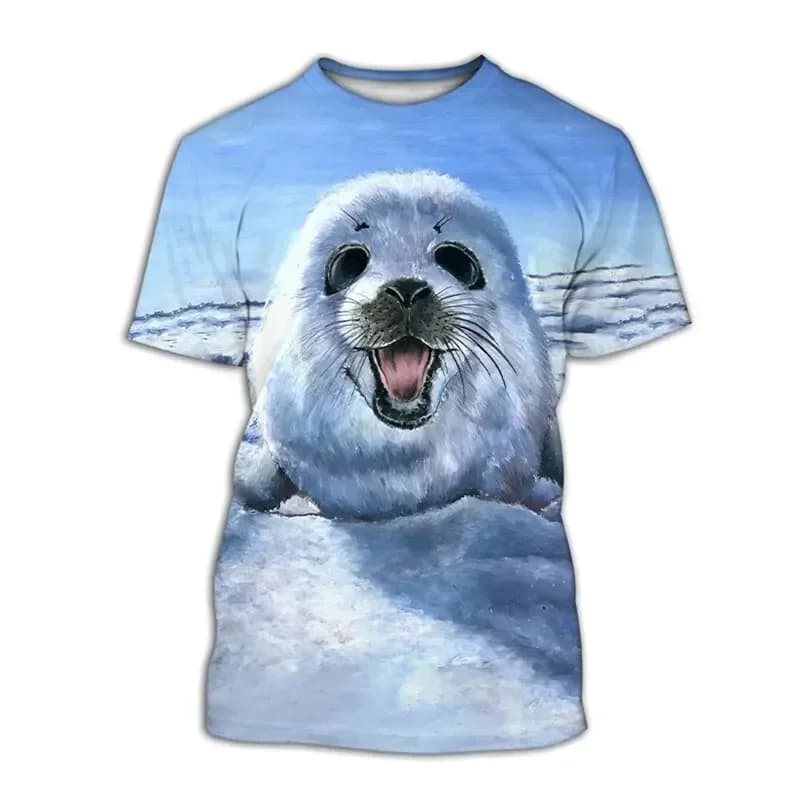 Summer New Fashion Fun Seal T-shirt Animal 3D Printed Street Clothing Male Female Casual Fashion Oversized Short Sleeve T-s