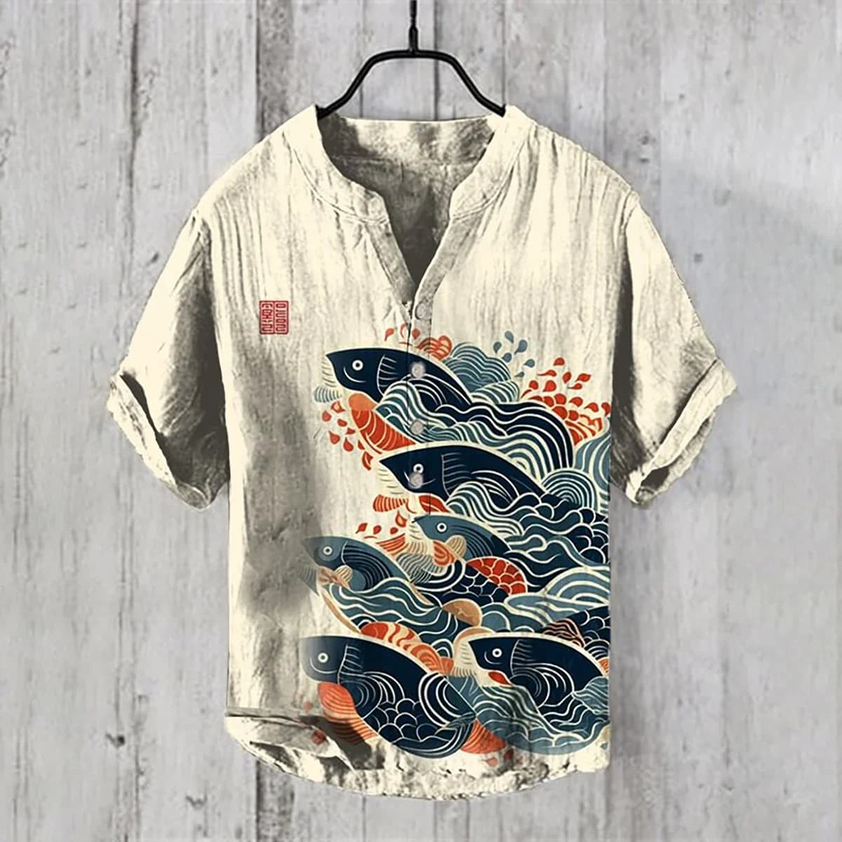 Men's Trendy Linen Shirt 100% Linen 3D HD Print Fish Series Casual Loose Hawaiian Large Size Shirt S-5XL Fast Shipping
