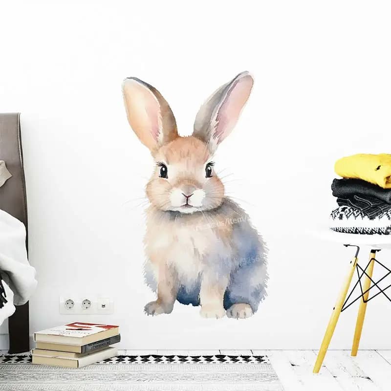 Watercolor Cartoon Rabbit Wall Sticker living Room Bedroom Corridor Porch Wall Decoration Animal Stickers S161