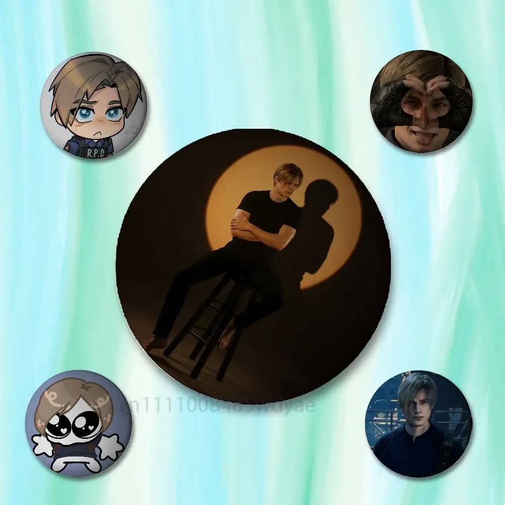 L-Leon Kennedy Badges 25 32 44 58 75 mm Round Cosplay Pin Bag Decor Fans Collect Friends Gifts Brooch Souvenir