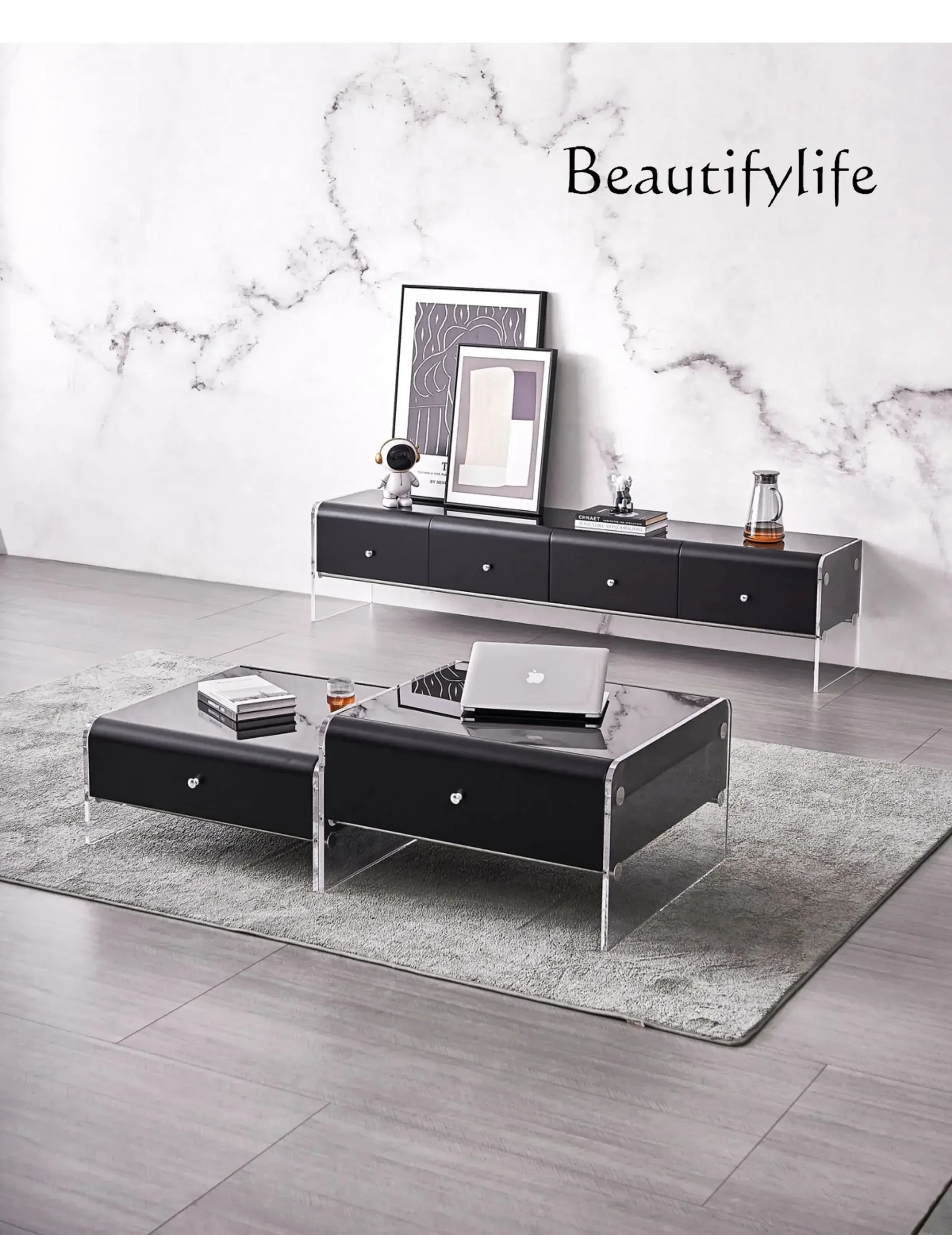 A Modern Minimalist Glass Coffee Table TV Cabinet Combination/Living Room Home Acrylic TV Cabinet