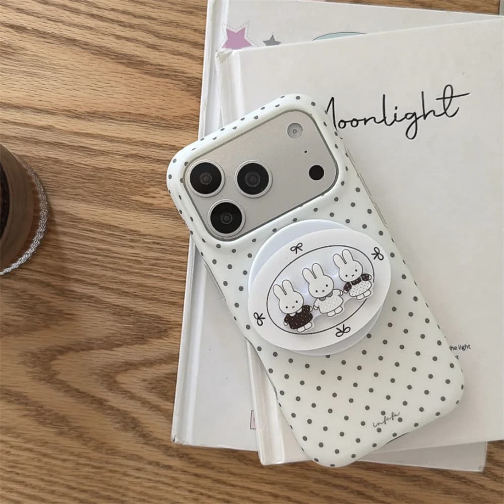 INS Polka Dots Magnetic Phone Case for iPhone 16 Pro Max 17 16 15 17 Pro 15 Pro Cover With Magsafe Miffy Bunny Stand Cute Case