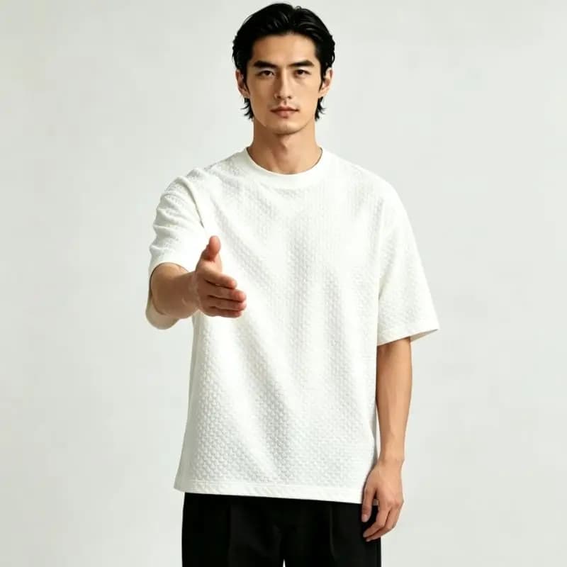 Men's Lightweight Bubble Gauze T-Shirt Summer Crew Neck Casual Cool Breathable Ice Sand Texture Slit Five-Point Half Sleeve Tops