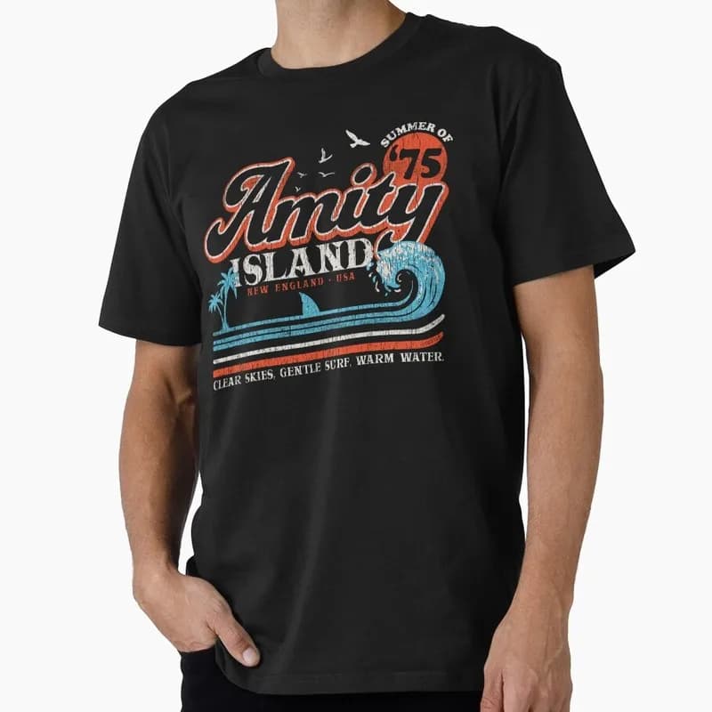 Jaws Horror Movie Halloween Gift T Shirt 0907 Vintage Amity Island Great White Shark Graphic Tops Short Sleeve Unisex Streetwear