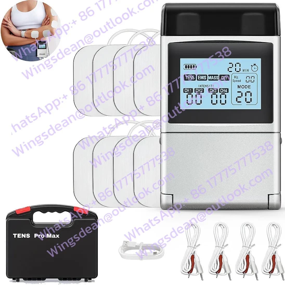 New 60-mode TENS Muscle Stimulator Four-channel DIY FM Four-in-one Massager with Knob