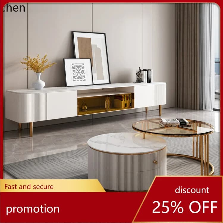 YFY Light Luxury Cream Style  Table TV  Set for Small and Large Apartments Simple Modern Rock Slab TV Cabinet Living Room