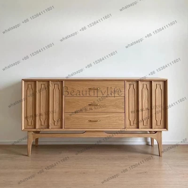 XX French retro solid wood dining side cabinet, antique living room entrance storage cabinet