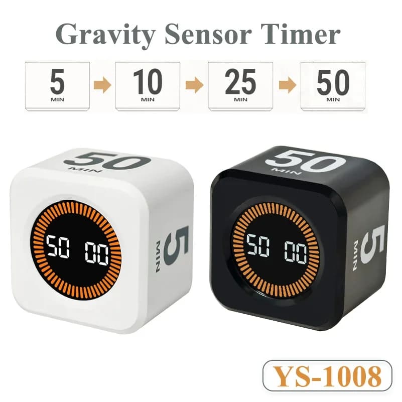 Digital Visual Timer Gravity Sensor Flipping LED Display 4 Preset Time Rechargeable Mini Cube Timer for Cooking Study Shower