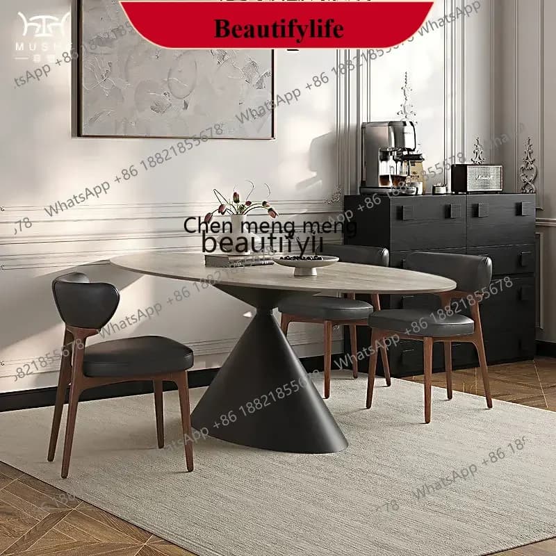 z183 Y French retro travertine rock slab dining table oval designer medium and ancient style home dining table