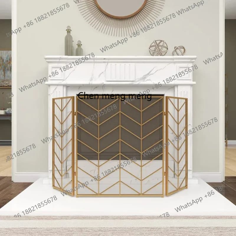 Simple European gold black household floor-to-ceiling three-fold fireplace screen partition fireplace decorative door hollow