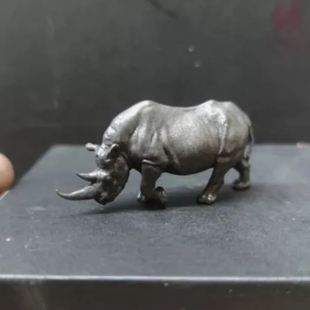 Chinese Bronze mini Black African Rhinoceros Statue Model Decorations statue figure