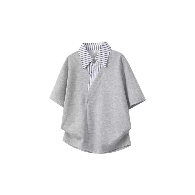 A Two-piece Shirt Collar Short-sleeved T-shirt Men Summer Trendy Brand High-end Polo Collar  Cool Loose Men's Half-sleeved Shirt