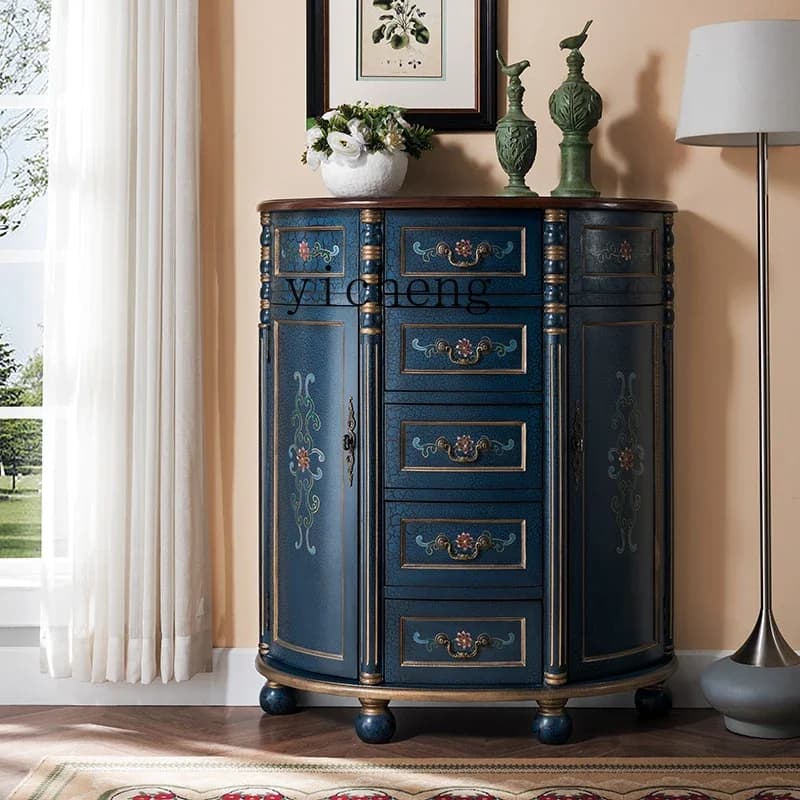 t-20 solid wood semicircular foyer entrance cabinet corner decorative chest cabinet storage