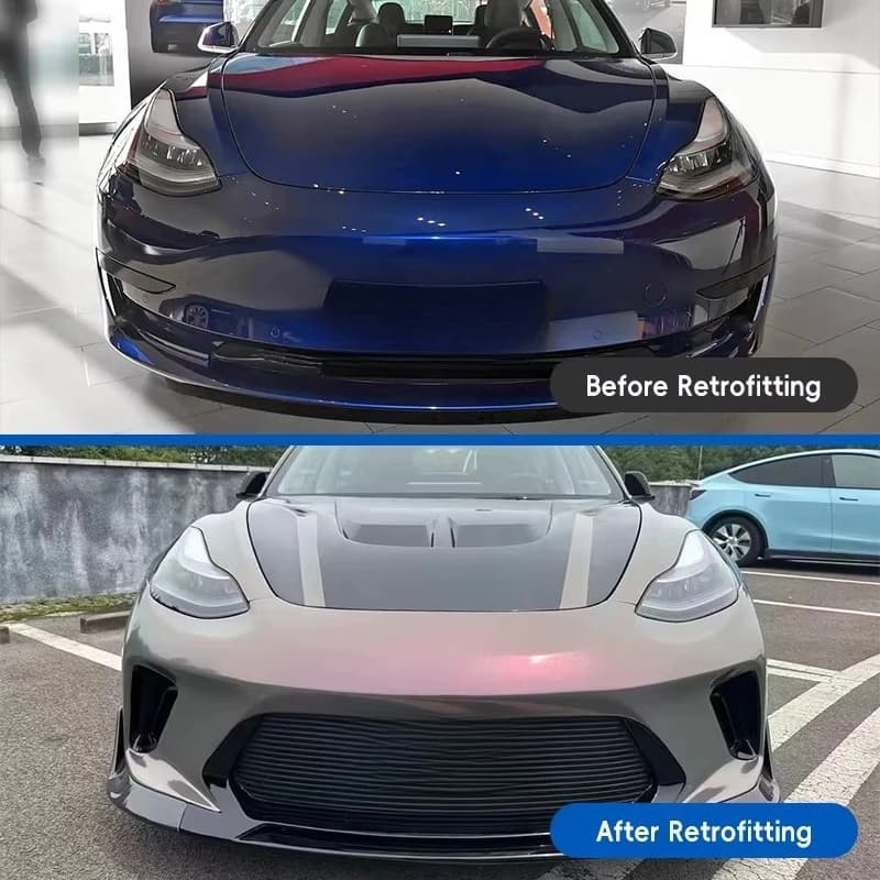New 2017-2024 Model 3 Car Modification Upgrade Wet Carbon Fiber Bolt-On Black Engine Hood Frunk Hood for