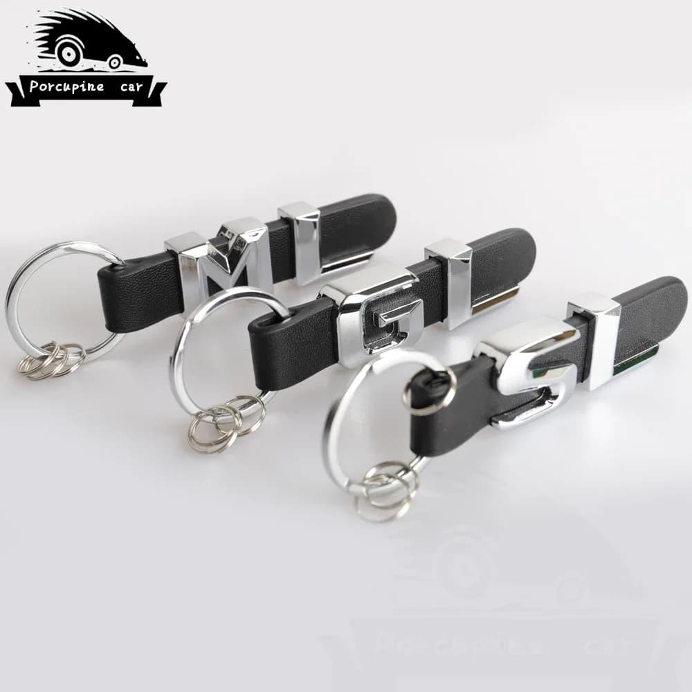 leather Key Rings For Mercedes Benz GL GLC ML SL SLK GLA GLE A B C E S R 3D Car Keychain Metal Keyring Key Chain Rings Keychains