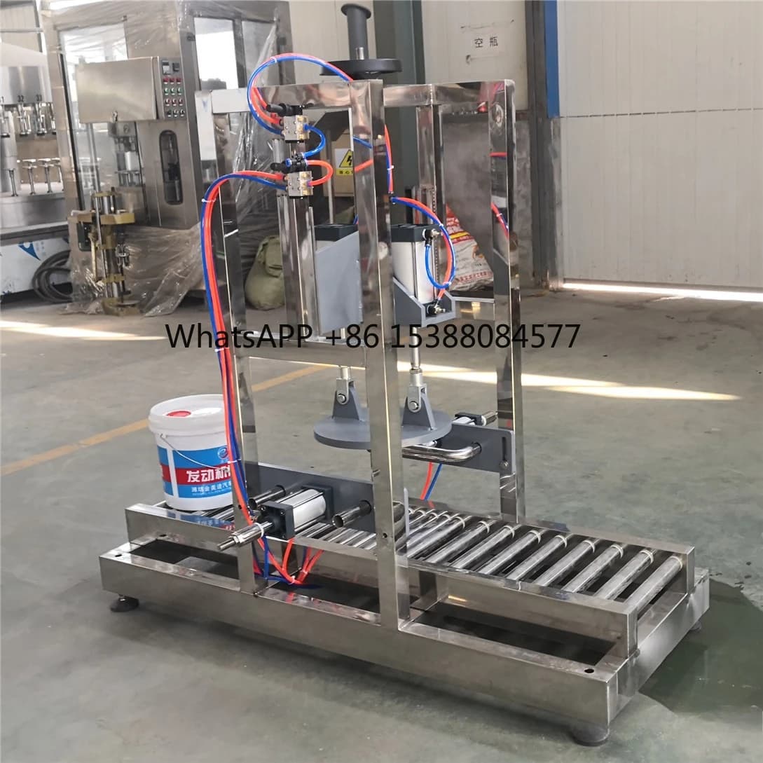 Semi-automatic pneumatic water-soluble  large cover plastic bucket pneumatic capping machine sealing machine