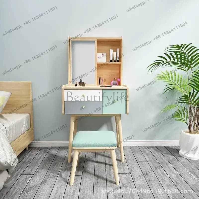 FG Luxury Brown Dressing Table Storage Lighting Clothing Mirror Dressing Table Drawers Cheap Coiffeuse De Chambre Organizer Make