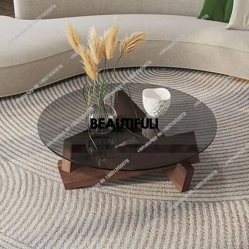 Nordic Creative Transparent Glass Solid Wood Coffee Tables Living Room Vintage Minimalist Tea Table Hall Design Furniture Home