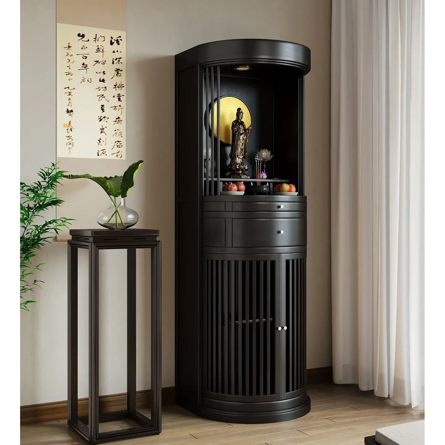 CX New Chinese Vertical Buddha Cabinet Solid Wood Buddha Niche Zen Guanyin Bodhisattva Home Living Room Table