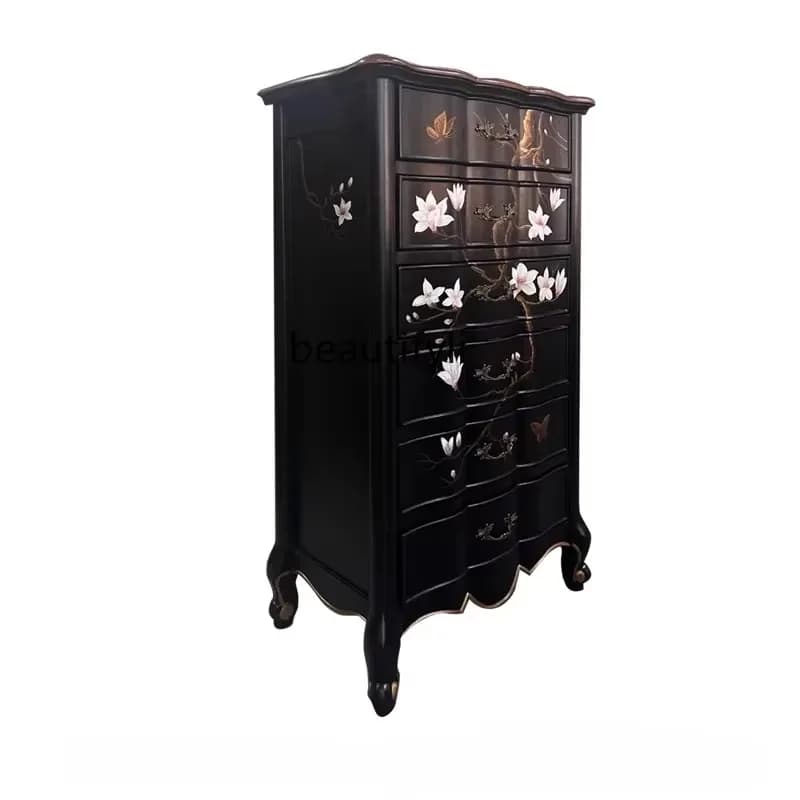 Chinese solid wood painted storage side cabinet multi-layer drawer storage cabinet bedroom decorative chest cabinet