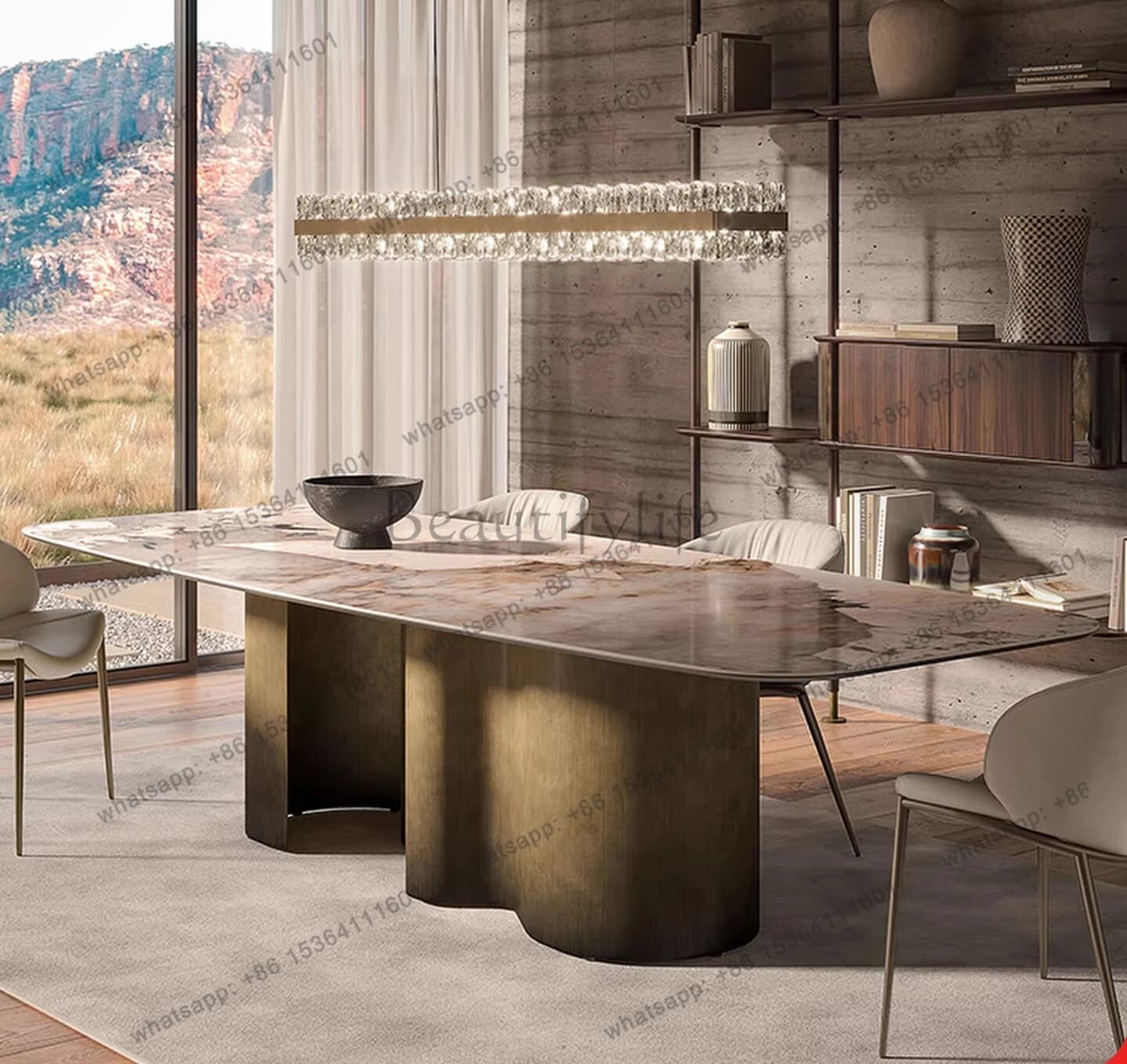 Light luxury rock slab rectangular dining table and chair high-end modern simple dining table and chair combination