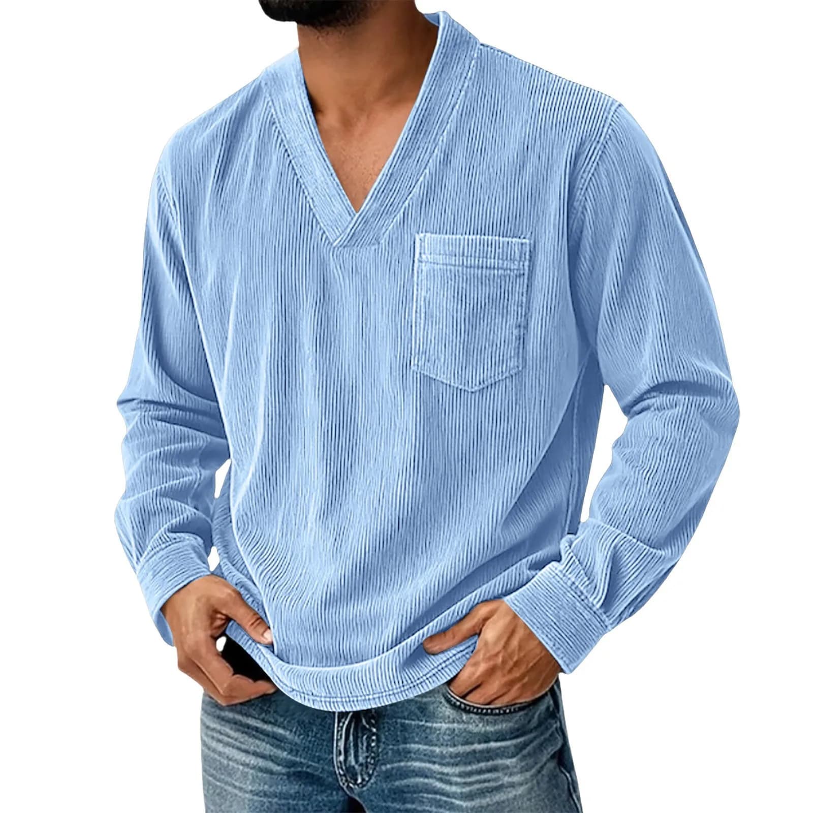 New Corduroy Men's Solid Color Casual Long Sleeve Shirt Top Men's