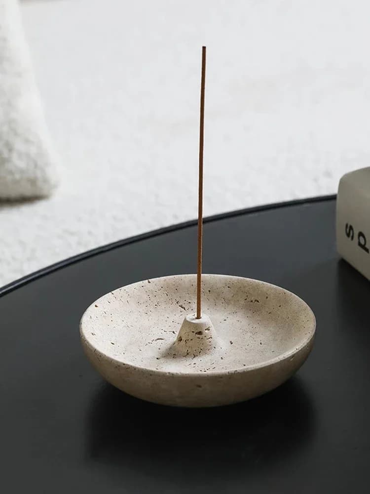 Vintage Travertine Incense Stick Holder Round Incense Disc Natural Marble Incense Burner And Ash Holder