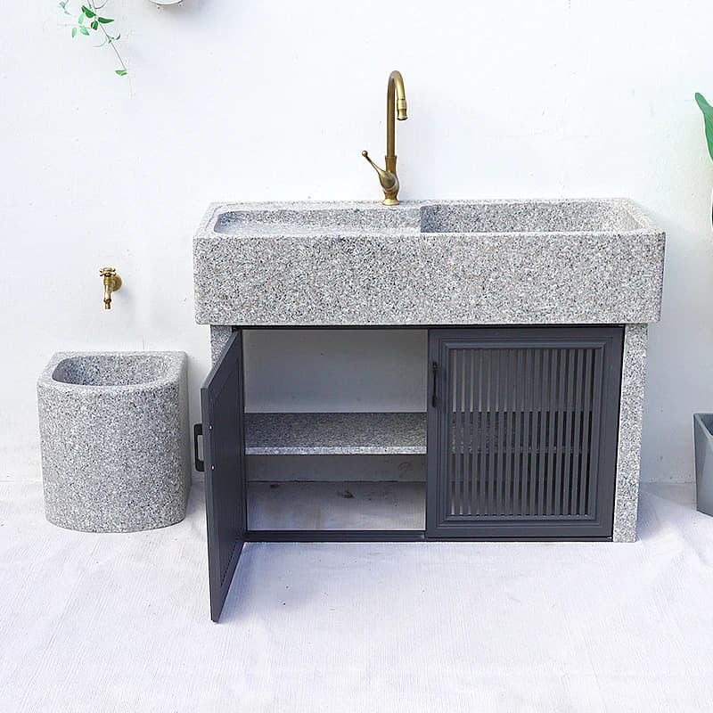 Marble Laundry Sink Patio with Washboard Whole Stone Basin Graniteware for Outdoor Use