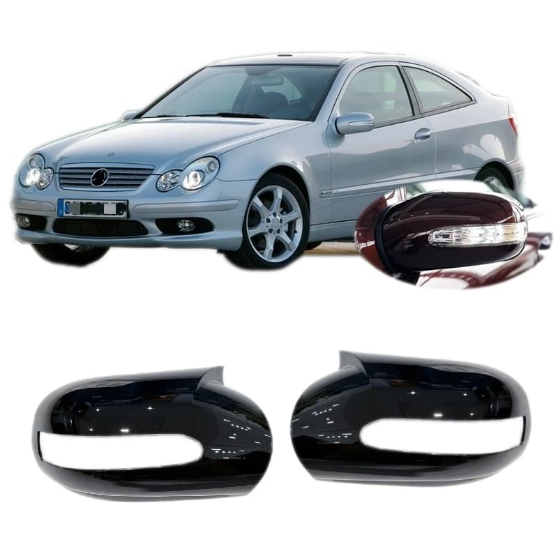 for Mercedes Benz C Class W203 T Model S203 Coupe 2004 2005 2006 2007 Gloss Black Horn Stylish Side Mirror Housing Stick-on Cap