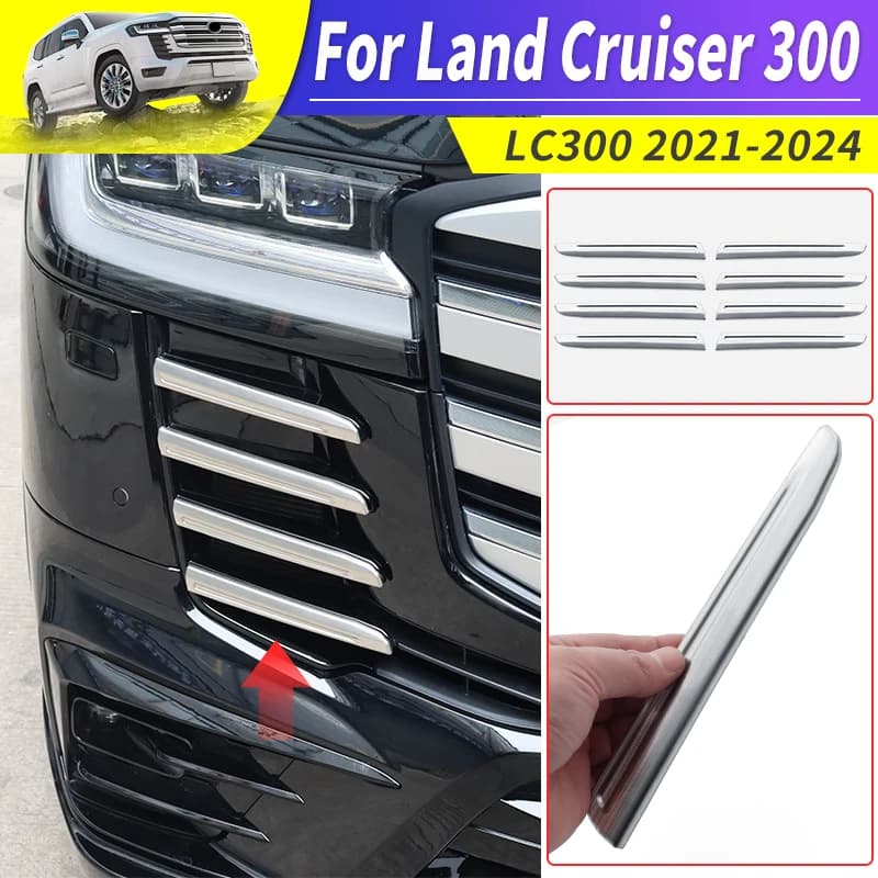 Exterior Upgraded Accessories Stainless For 2021 2022 2023 2024 Toyota Land Cruiser 300 LC300 Front Grille Decoration Chrome Kit