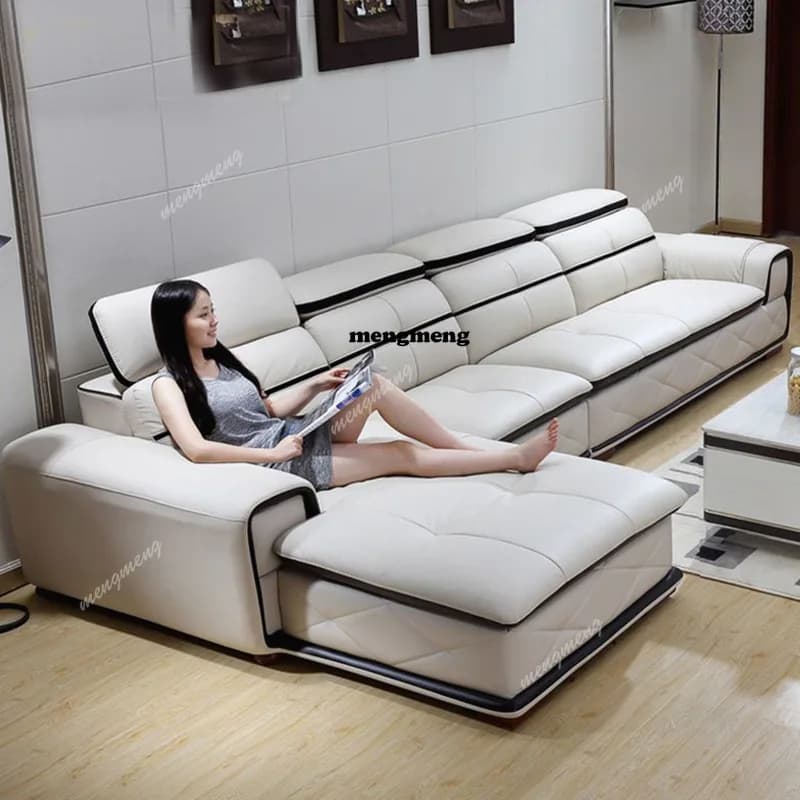 Minimal multifunctional leather sofa adjustable size apartment sofa combination