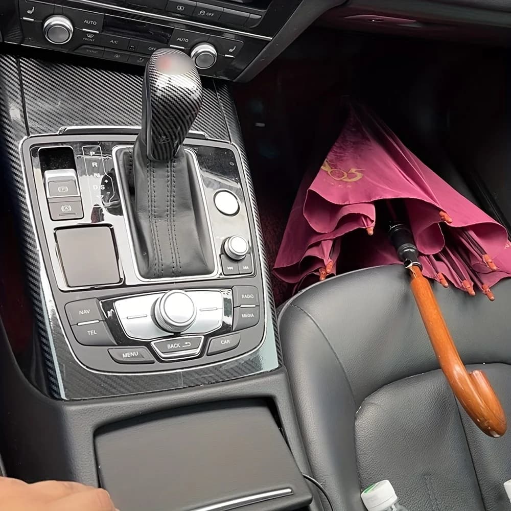 For Audi A6 C7 2012 to 2018 Car Gear Panel Sticker Gear Box Protective Film Carbon Fiber Black Car Interior Sticker