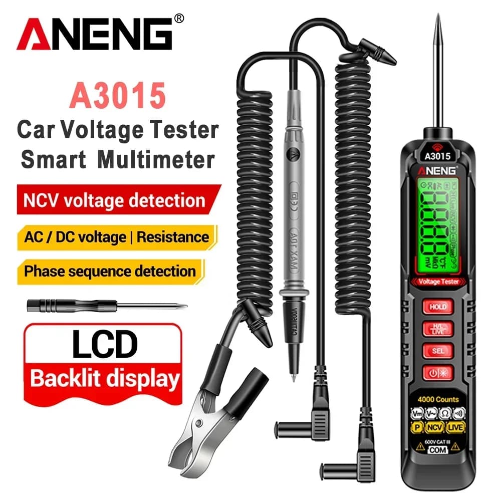 ANENG A3015 Digital Multimeter 4000 Counts AC/DC Voltage Resistance Tester NCV Live Wire Detector with Phase Sequence Detection