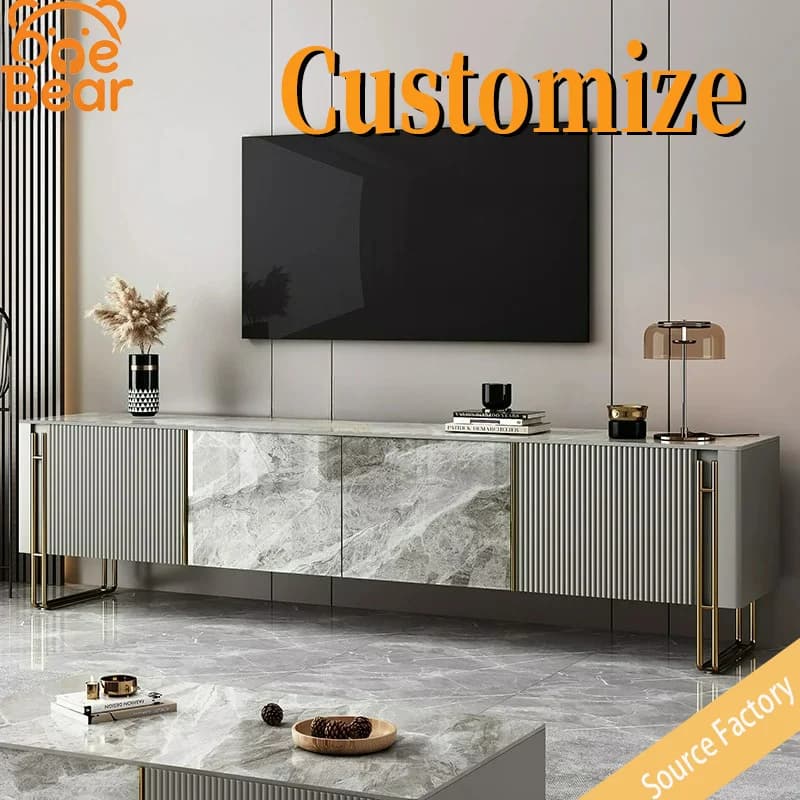 Customizable Luxury TV Cabinets, Modern Minimalist Living Room and Bedroom Platform Coffee Table Sets with Storage Cabinets.