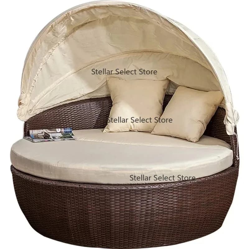 Outdoor leisure balcony sofa bed, beach hotel bed, furniture indoor and outdoor rattan round bed