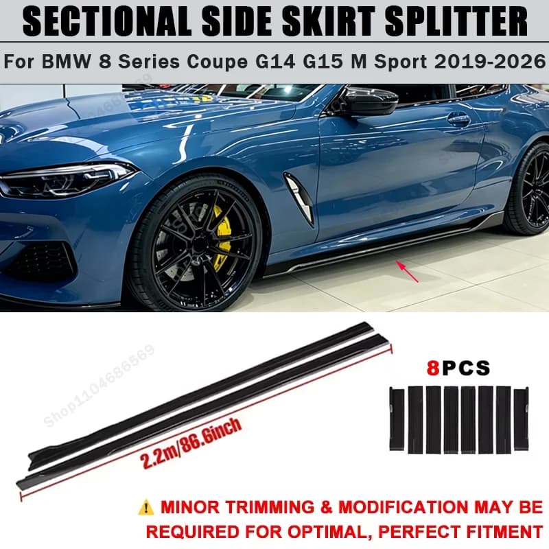 For BMW 8 Series Coupe G14 G15 M Sport 2019-2026 Side Skirts Extension Rocker Panel Splitter 86.6" ABS Plastic Body Kit Tuning