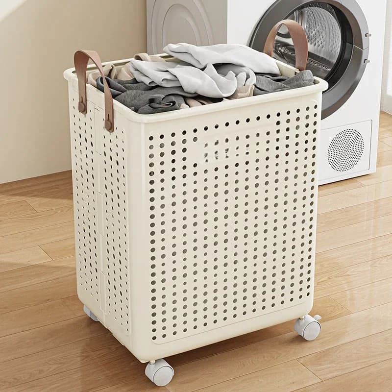 Foldable Laundry Basket 60L Large Capacity Laundry Basket Bathroom Breathable Laundry Basket with Universal Wheel
