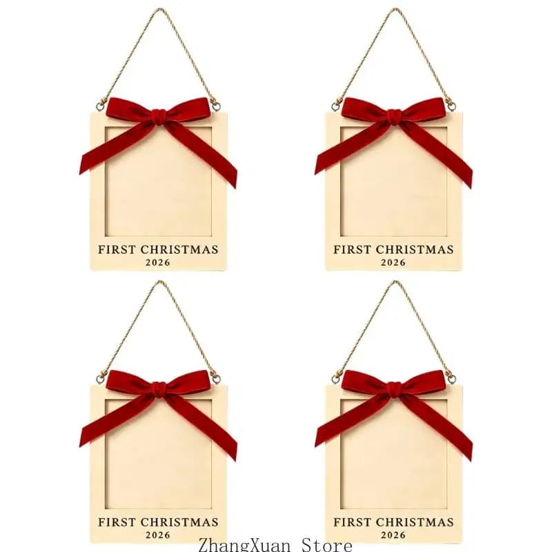 Wooden Christmas Photo Ornament for Tree and Wall Display Use 3XUF