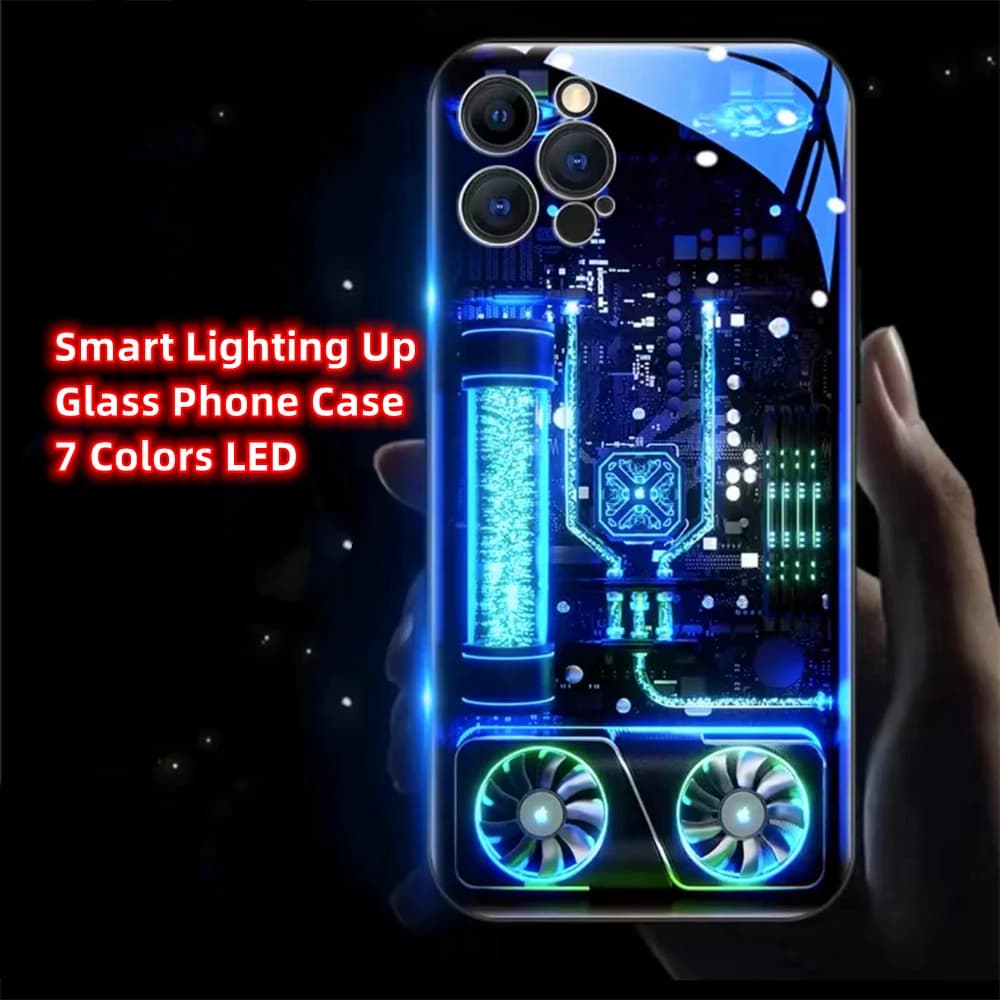Luxury Mechanical Chassis Luminous Glass Phone Case LED Backlight Cover For XiaoMi 15 14 13 12 11 Pro Ultra Poco F3 F4 F5