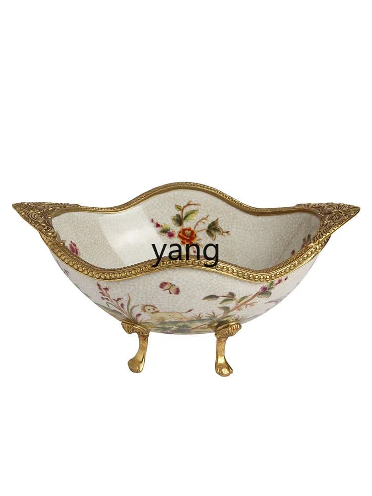 lmm  Hand-Painted Ceramic with Copper Ingot Bowl Decorative Fruit Plate