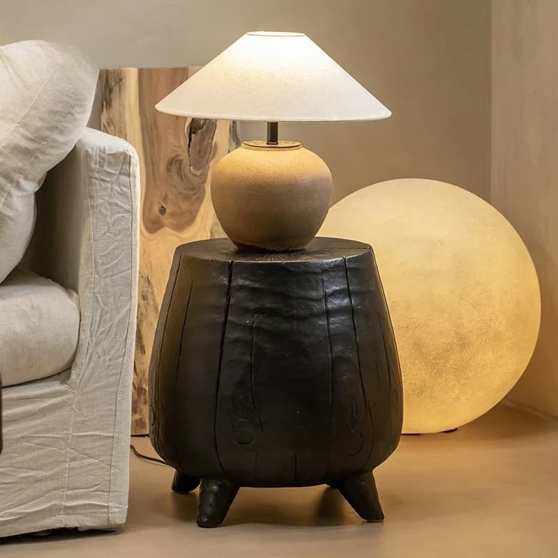 Wabi Sand wind carbonized black root engraved stool log pier sofa edge few round sitting stool shoe changing stool